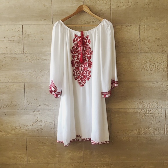 Raj White and Red Embroidered Dress - Picture 5 of 7